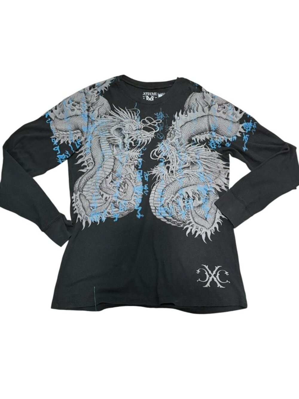 Xtreme Couture by Affliction Men's Thermal Shirt Sz XL Dragons Y2K Grunge Tattoo